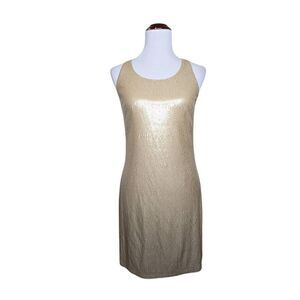 Laundry by Shelli Segal Gold Sequin Polka Dot Dress Sleeveless Pullover Size S